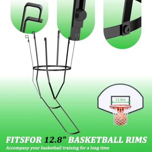 Basketball Return Attachment for Hoop Heavy Duty Basketball Rebounder with 6 Hooks, Basketball Accessories for Indoor and Outdoor, Basketball Hoop Rebounder for Solo Play and Practice, Metal, Black