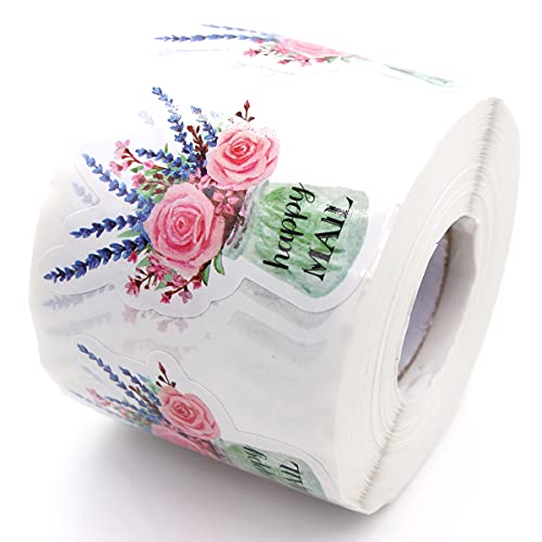 Muminglong 1.5 Inch Happy Mail Flower Vase Sticker,Happy Mail Sticker, Small Business, Handmade Sticker,Packaging Sticker, 500 Pcs #TOP5