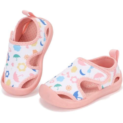 STQ KIDS Girls Water Shoe Cute Quick-Dry Non Slip Beach Swim Pool Shoes Breathable Sneakers Pink Love Toddler 6