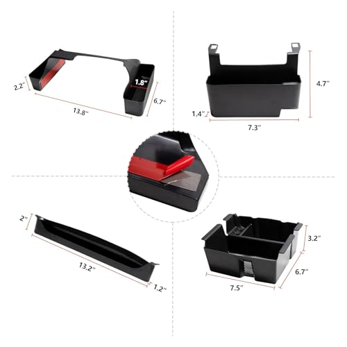 4PCS Center Console Organizer for 2018-2023 Jeep Wrangler JL JLU & Gladiator JT, Gear Shift Console Side Tray Organizer, Passenger Side Co-Pilot Organizer, Hanging Armrest Storage Box