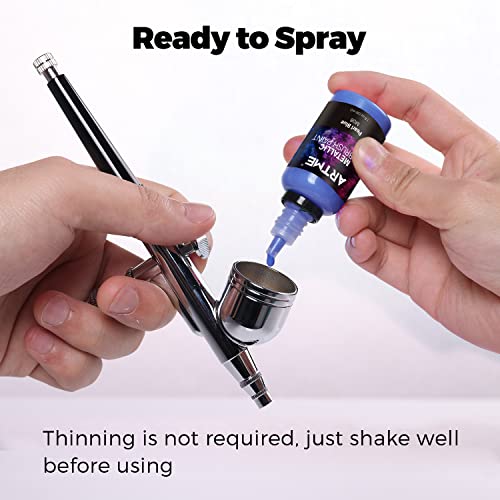 Artme Airbrush Paint, 12 Metallic Colors Airbrush Paint Set Opaque & Water Based Acrylic Metallic Airbrush Paint, Ready To Spray, Leather & Shoe Airbrush Paint Kit For Artists, Beginners, And Students #TOP5