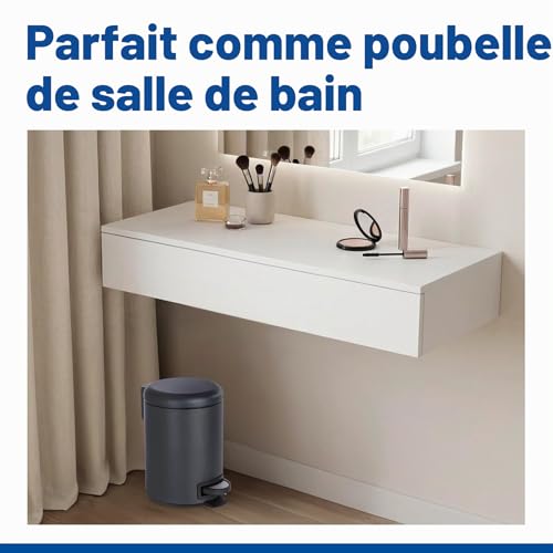 Poubelle à pédale Leman 3L noir mat, Wenko
