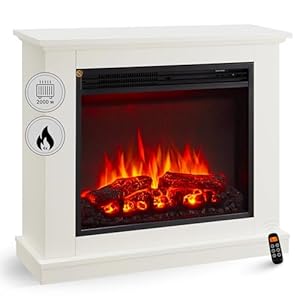 BALDERIA Chimenea eléctrica de pie Phanos | Efecto de Llama 3D | Calentador, Calefacción eléctrica de 2000W | Iluminación Ambiental LED | Mando a Distancia, Temporizador y termostato | Blanco