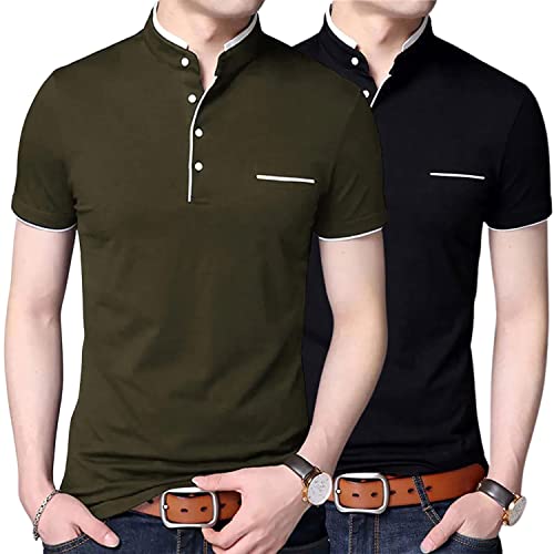 Image of Pixie Fashion Stylish and Handsome Mandarin Collar Half Sleeve T Shirt for Men Combo (Pack of 2)