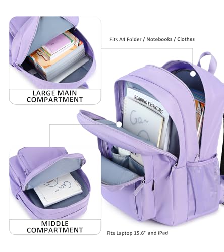 Image of abshoo Girls Solid Color Backpack For College Women Water Resistant School Bag (Light Purple)