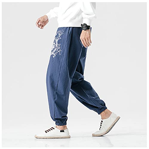 Men's Dragon Embroidery Trousers Korean Style Casual Harem Pants4