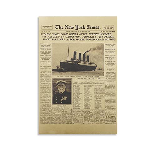 Rudd Póster del New York Times Titanic para pared, diseño retro estético para decoración de habitación y oficina, 40 x 60 cm