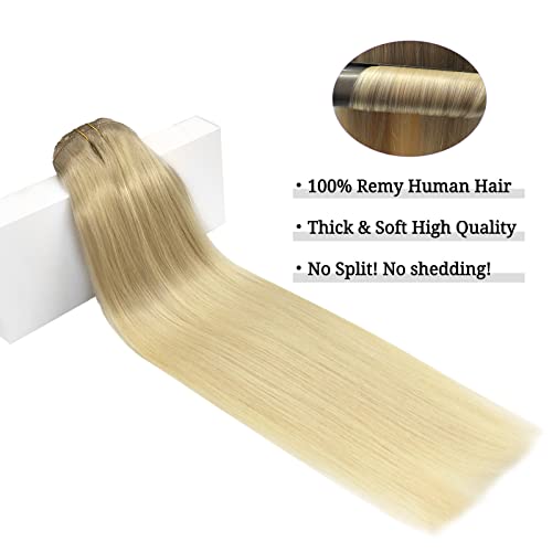 Image of DOORES Human Hair Clip in Extensions, Balayage Ash Blonde to Golden Blonde and Platinum Blonde 24 Inch 120g 7pcs, Clip in Extensions Human Hair Natural Extensions For Women Clip in Straight Thick Hair