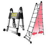 Escalera telescópica de acero inoxidable 5M con estabilizador, gran aplicabilidad