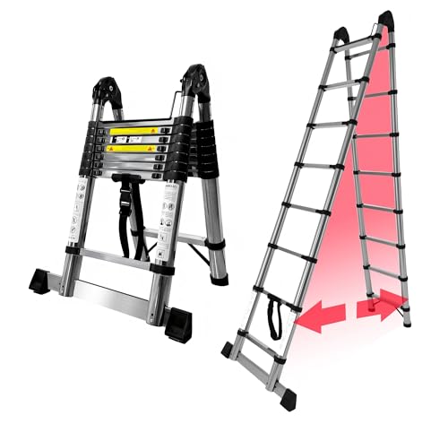 Escalera telescópica de acero inoxidable 5M con estabilizador, gran aplicabilidad