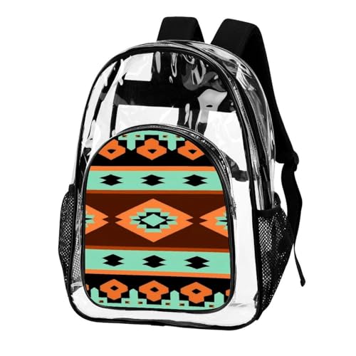 Waterproof Portable Concerts Essential Clear Backpacks Geometric Ethnic Tribal Navajo Aztec for Adults Beach, Travel, Vacation, Sporting Event, Work Use2