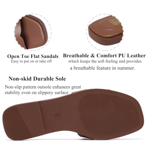 Image of FW FRAN WILLOR Women's Flat Sandals Dressy Comfortable Slide Sandals Fashion Square Open Toe Slip On Beach Sandals for Summer