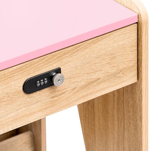 Image of Alex Daisy Movers Kids Study Desk with Lockable Wheels, Scratch-Resistant Top, Lockable Drawer, iPad Slot & Cup Holder | Compact Kids Study Table with Storage Shelf (Pink)