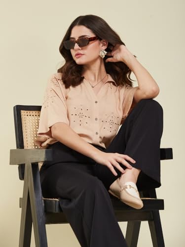 Image of J TURRITOPSIS Women's Cotton Blend Embroidered Stylish Shirt