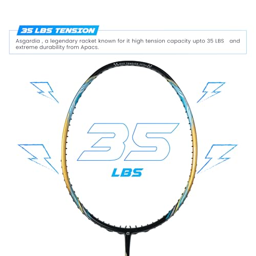 Image of Apacs Counter Attack (Ultralight 73g, 35 LBS) Made in Vietnam | Japanese Graphite Unstrung Badminton Racket with Full Cover | G2-4 1 /8 inches (Black Gold)