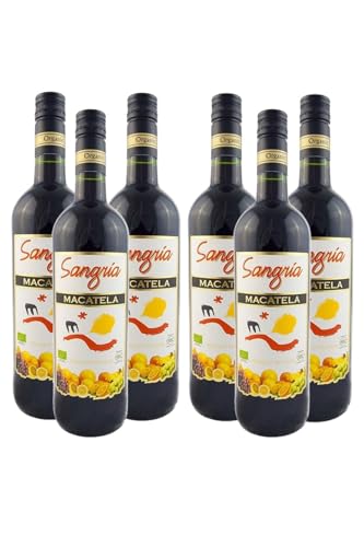 Pack 6x Sangría Ecológica Macatela 750ml | Vino Tinto Bio con Frutas Naturales | Bebida Artesana Española