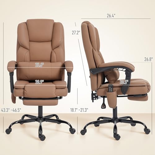 Image of HOMCOM Massage Office Chair with Foot Rest and 6 Points Vibration, Executive Office Desk Chair with Scratch-Resistant Faux Leather, Reclining Back, Comfy Lumbar Support, Remote, Brown