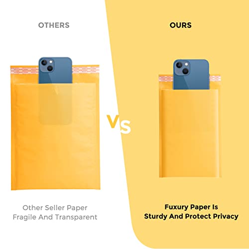 Fuxury Kraft Bubble Mailer 4X8 Inch 50 Pack，Strong Adhesion Padded Envelopes,Self Seal Bubble Envelopes, Waterproof Cushioned Bubble Mailers Packaging For Small Business，Bulk #000 Yellow #TOP4
