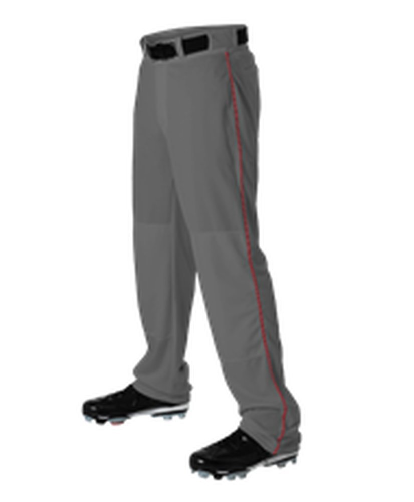 Alleson Adult Baseball Pant with Braid Charcoal, Scarlet L 605WLB 605WLB-CHSC-L