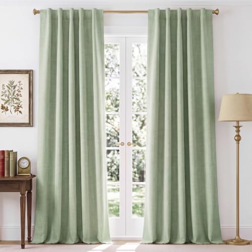 NICETOWN Sage Green Blackout Curtains 84 inches Long 2 Panels Linen Blend