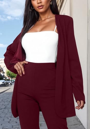 Vakkest Womens Suits 2 Piece Set Business Formal Outfit Casual Long Sleeve Blazer and Office Work Pencil Pants Dressy2