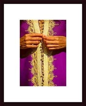 Moroccan Caftan, framed black wood, white matte