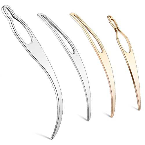 WILLBOND 4 Pieces Retighten Tool Dreadlock Tool for Hair Dreadlock Crochet Needle Loc Crochet Needle for Hair Extensions Styling Loc Maintenance(Gold Silver)