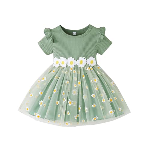 HEOXIN Baby Mädchen Kleid, Rüschen Rand Kurze Ärmel Blumen...