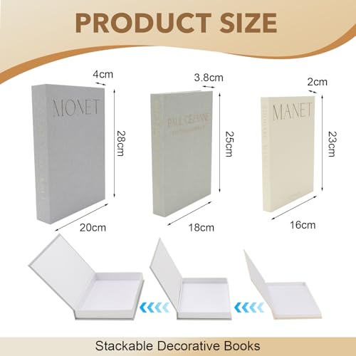 AROMUJOY 3 Stück Deko Bücher für Heimdekor, Dekorative Bücher Leinen, Gefälschte Dekobücher Buchbox, Buchattrappe Display Bücher mit Magnetverschluss für Couchtisch Regale Büro Bücherregal Deko