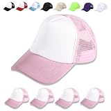 OKBA 5 Pack Sublimation Blank Baseball Cap Polyester Mesh Trucker Hat Adult (US, Alpha, Medium, 3X-Large, Standard, 5PCS Pink and White hat)