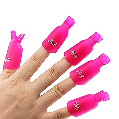MEIFU 10Pieces Plastic Acrylic Nail Art Soak Off Clips Caps UV Gel Nail Polish Remover Wrap Tool(Rose Red)