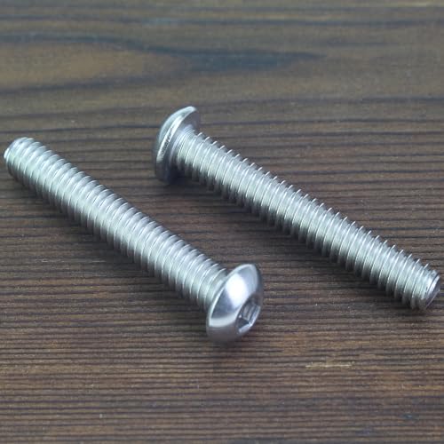 Image of 20 Pieces 1 /4-20 x 1-5 /8 inch Button Head Socket Cap Screws Bolts, HELIFOUNER 304 Stainless Steel (18-8) Screws, Bright Finish, Fully Threaded