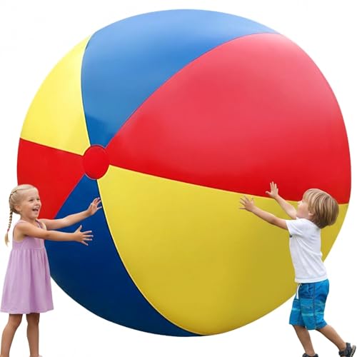 Toyosport Giant Inflatable Beach Ball, 6.5 Ft/78 Inch/200 CM Jumbo Size, Novelty Pool Ball for Toddlers Adults, Huge Swimming Pool Ball for Games, Foldable Beach Ball in Mixed Blue Red Yellow