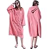 Hiturbo Adult Changing Towel Robe: Zipper Oversized Hooded Swimming Poncho - Fleece Coat for Surf Beach Pool Bath - Pink