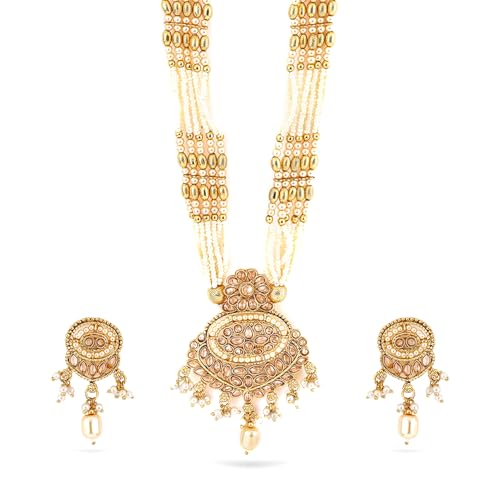 Image of Rubans Pearl Long Necklace Set Gold Plated Traditional Stylish Jewellery Gift for Women & Girls