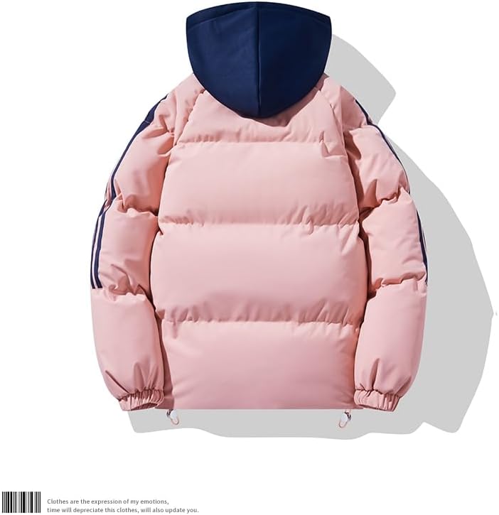 Unisex winter down jacket with striped sleeves, hooded windproof and warm cotton coat