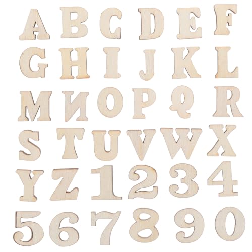 DOITOOL 200pcs Unfinished Letters Numbers for Crafts Early Learning Home Decor Durable Wood for Arts Projects Blank Wood Numbers Letters for Creative Wall Decorations