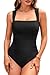 Daci Black One Piece Swimsuit Tummy Control - Women Bathing Suit with Retro Square Neck Full Coverage Swimwear 2026 XL