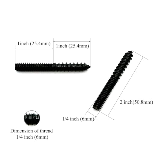 Image of 12 Pack 1 /4-20 x 2 Inch Black Hanger Bolts 1 /4-20 inch Double Headed Bolts 1 /4 Wood Dowel Screw Self-Tapping Screw Hanger Bolts for Furniture Screws Double Screw Threaded Rods Bolt 50mm Length