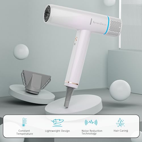 Image of Ionic Hair Dryer with Diffuser and Concentrator, Professional Lightweight Quiet Blow Dryer, Powerful 1600 Watt Motor for Fast Drying and Straight & Wavy Hair, 3 Temps /2 Speeds, 6.56 Ft Cord, White