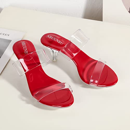Image of NBUUNBU Clear Heels for Women Silver Black Heels Little Platform Sexy High Heels Sandals Stiletto Kitten Open Toe Dress Shoes Comfortable Double Transparent Strap Heeled Sandals Mule