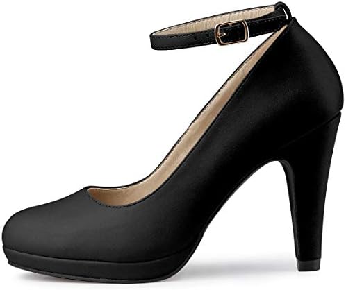 Allegra K Women's Round Toe Stiletto Heel Ankle Strap Black Pumps - 7 M US