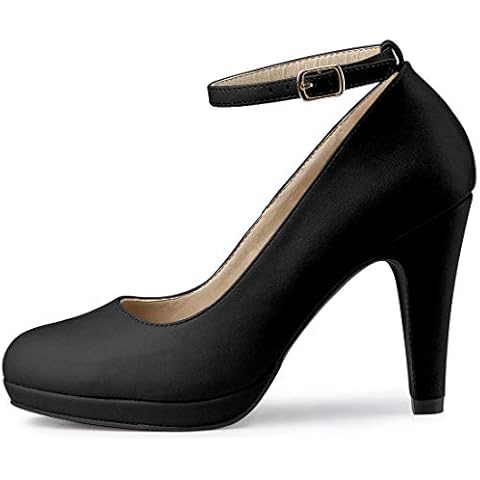 Allegra K Damen Pumps mit runder Zehenpartie und Knöchelriemen Schwarz 39 Cover