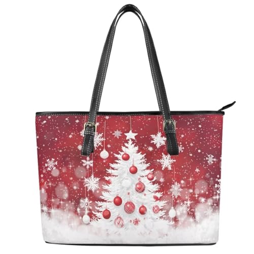 Image of Coldinair Christmas Leather Tote Bag for Women with Zipper Large Shoulder Tote Bag Shopping Casual Travel Bag Handbag Purse
