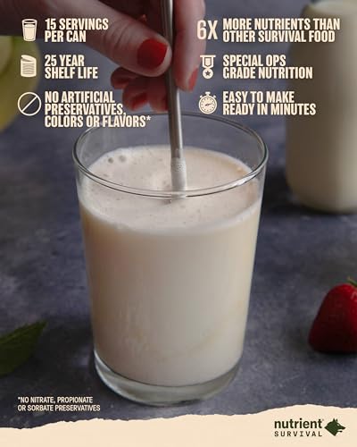 Nutrient Survival Protein Shake, Creamy Vanilla, Whey Protein Powder, Freeze Dried Prepper Supplies & Emergency Food, 40 Nutrients, Gluten Free, Shelf Stable Up to 25 Years, One Can,15 Servings - Image 3