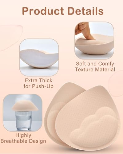 Super Thick Bra Pads Inserts for Push Up, Bra Pads Breast Enhancers Add 1-2 Cups for Women Dresses, Swimsuits, Sport4