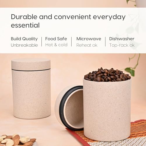 Image of Eha Earth Friendly Canister With Air Tight Lid | Food Storage Container Jars Set Of 3 | Microwave Safe | Made With Rice Husk And Bamboo Fibers | 700Ml | Sand Castle,Multicolor