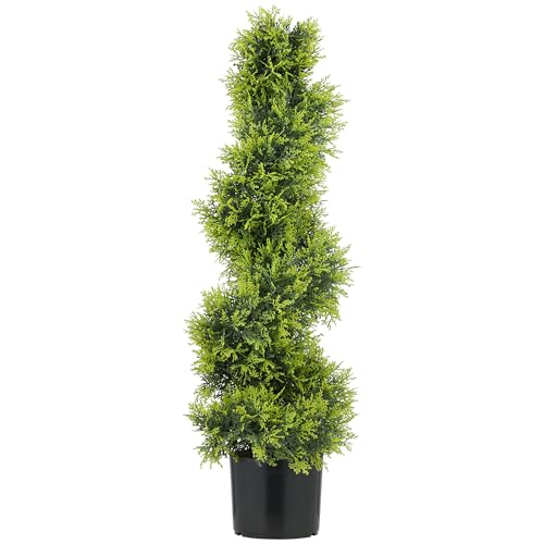 HOMCOM Cyprès artificiel 90 cm - Plante artificielle en forme de spirale - En plastique - En pot - Faux arbre artificiel comme vrai - Pour salon, chambre à...