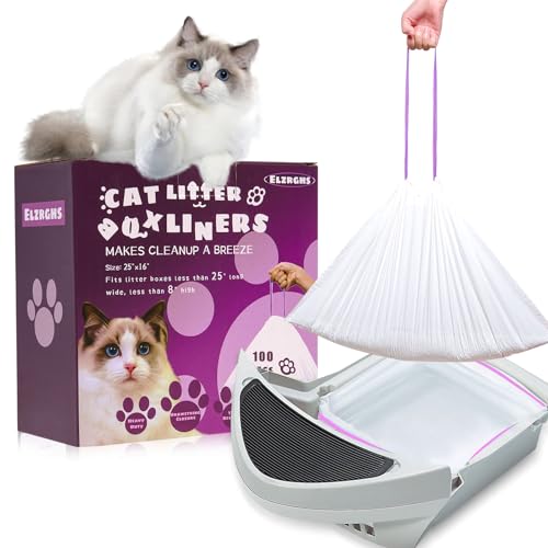 Elzrghs 100 Pack Drawstring Cat Litter Box Liners Compatible with Litter-Robot 3/4, Waste Bags Heavy Duty for Automatic Self Cleaning Litter Box