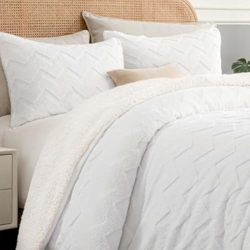 Image of BEDELITE Fluffy Sherpa Full Comforter Set,White | Super Soft & Warm Fleece Bedding, Luxury Fuzzy Comforter for Winter, Heavy Plush Bedding Set,2 Pillowcases